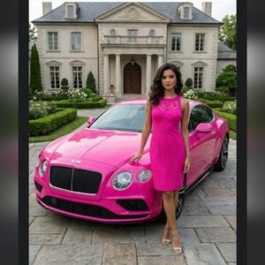 Sue Wong Pink Midi Dress with Elegant Design